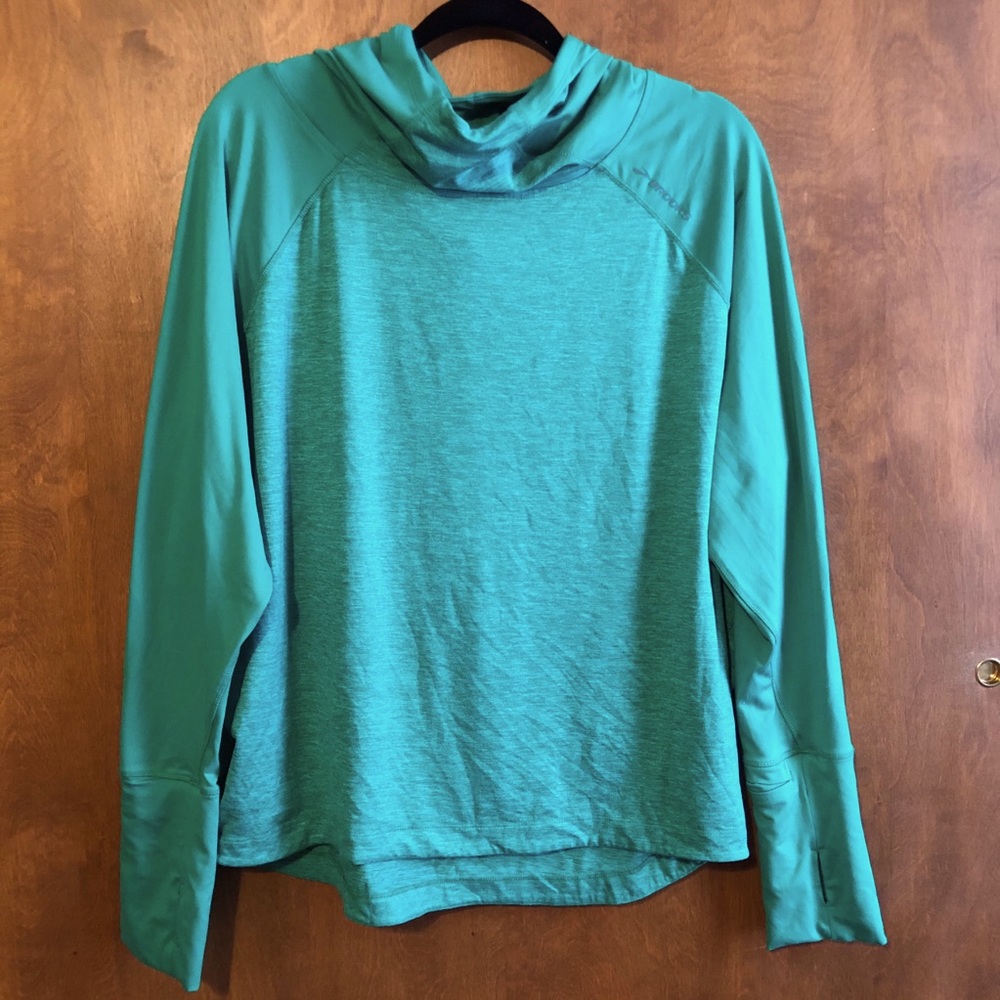 BROOKS Hooded Exercise Long Sleeve Shirt Teal Large